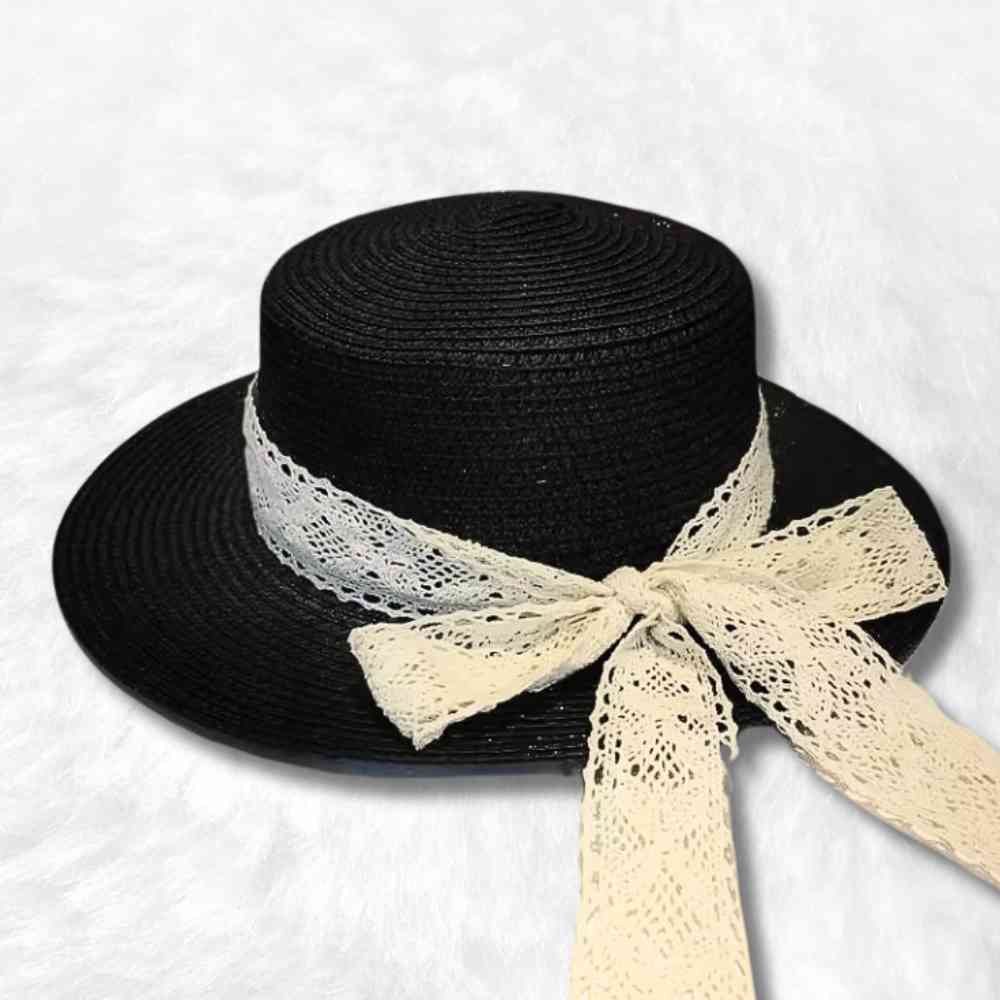 Chapeau de Paille Femme Ruban en Dentelle