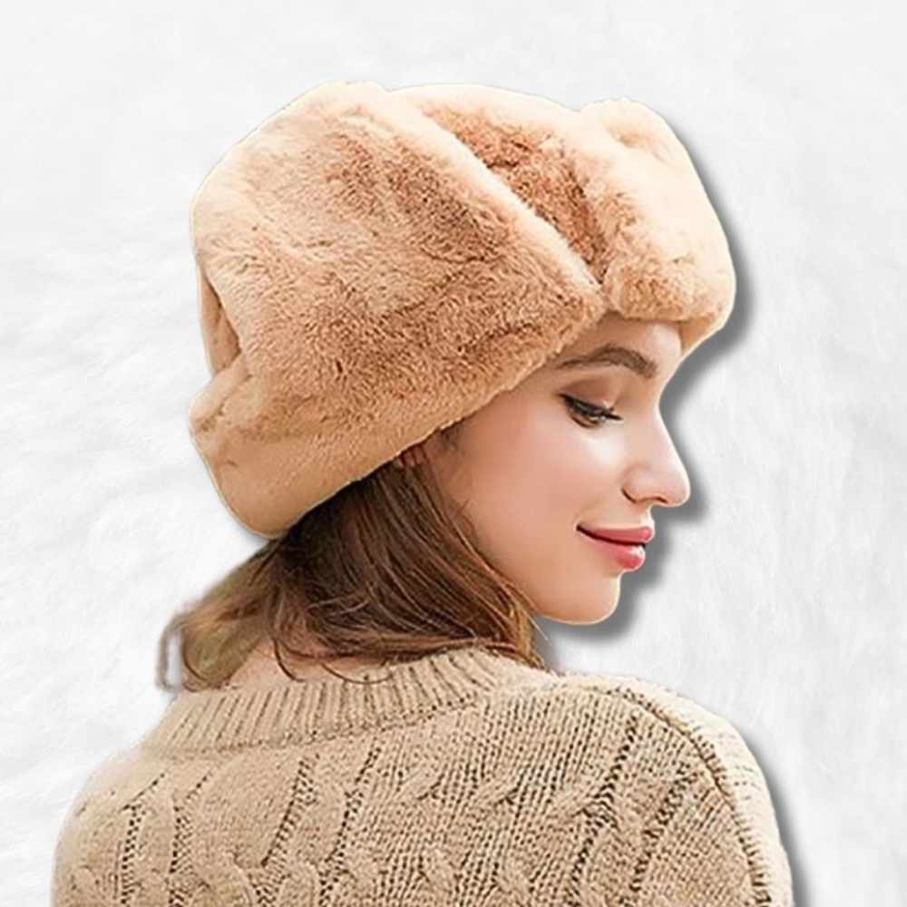 Chapka Femme grand froid beige en forme de toque