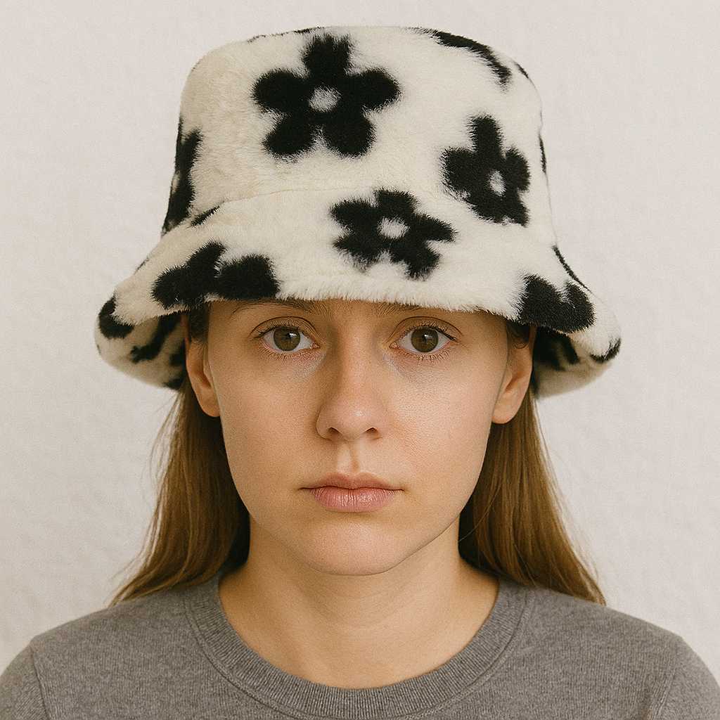Une femme porte le Bob Fourrure Fleuri