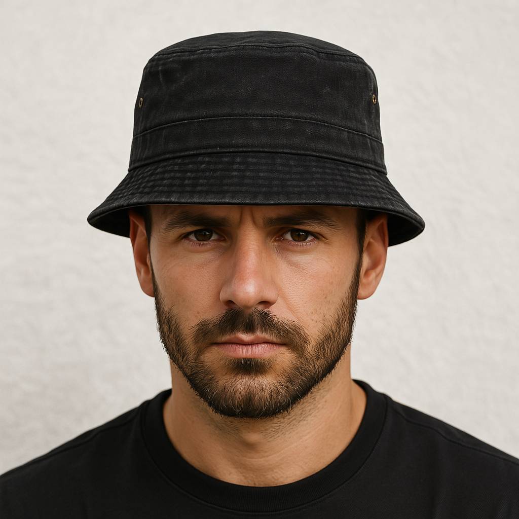 Un homme porte le Bob en Jean Noir
