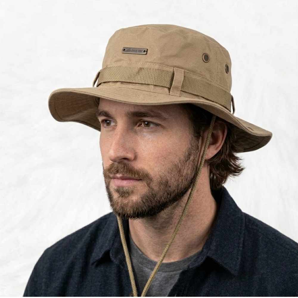 un bob australien beige porter par un homme