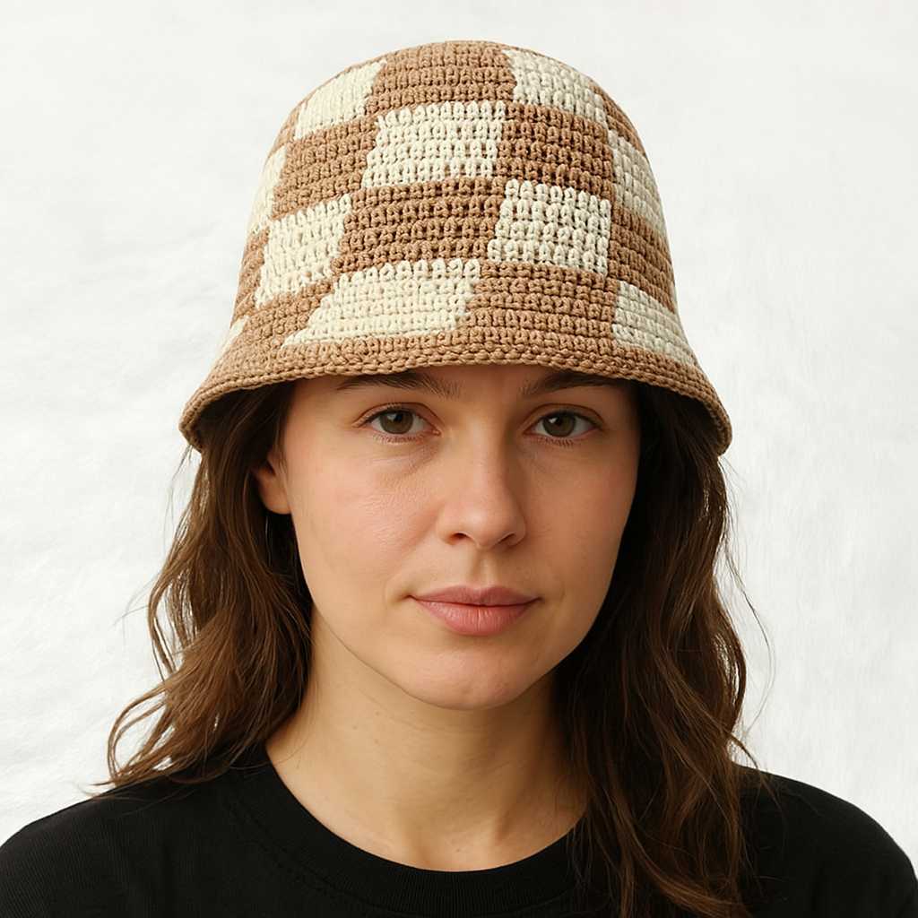 Une femme porte le Bob Crochet en Damier