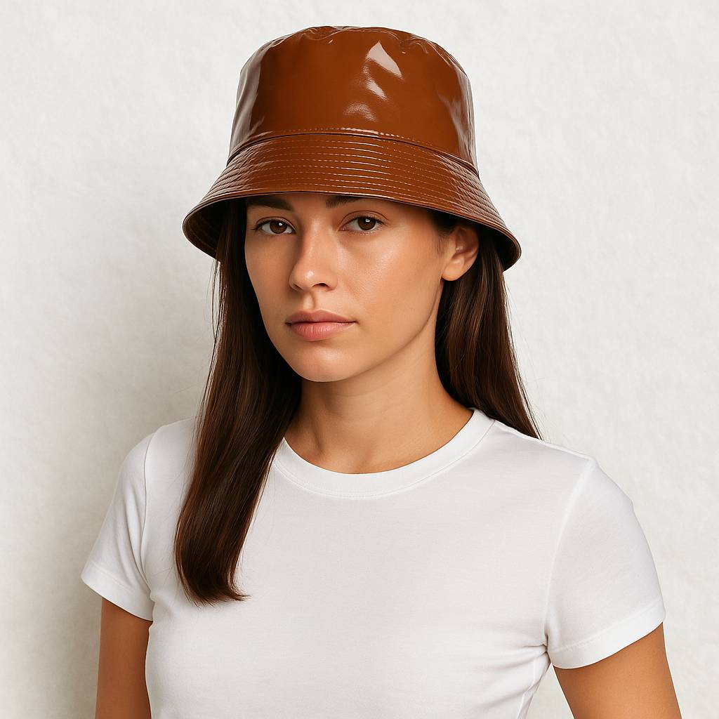 Une femme porte le Bob de Pluie Marron