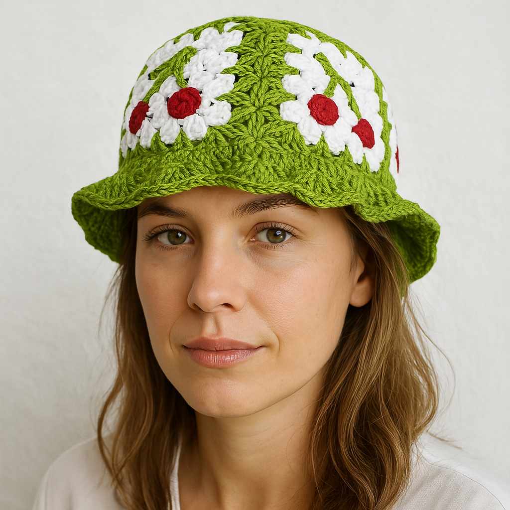 Une femme porte le Bob en Crochet Cerise