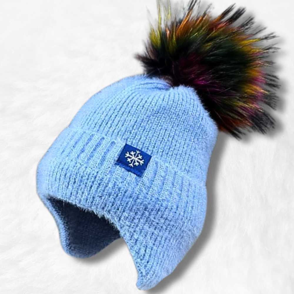 Bonnet à Pompon en Laine Bleue