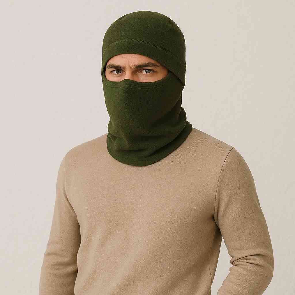 Un homme porte le Bonnet Cagoule Vert 