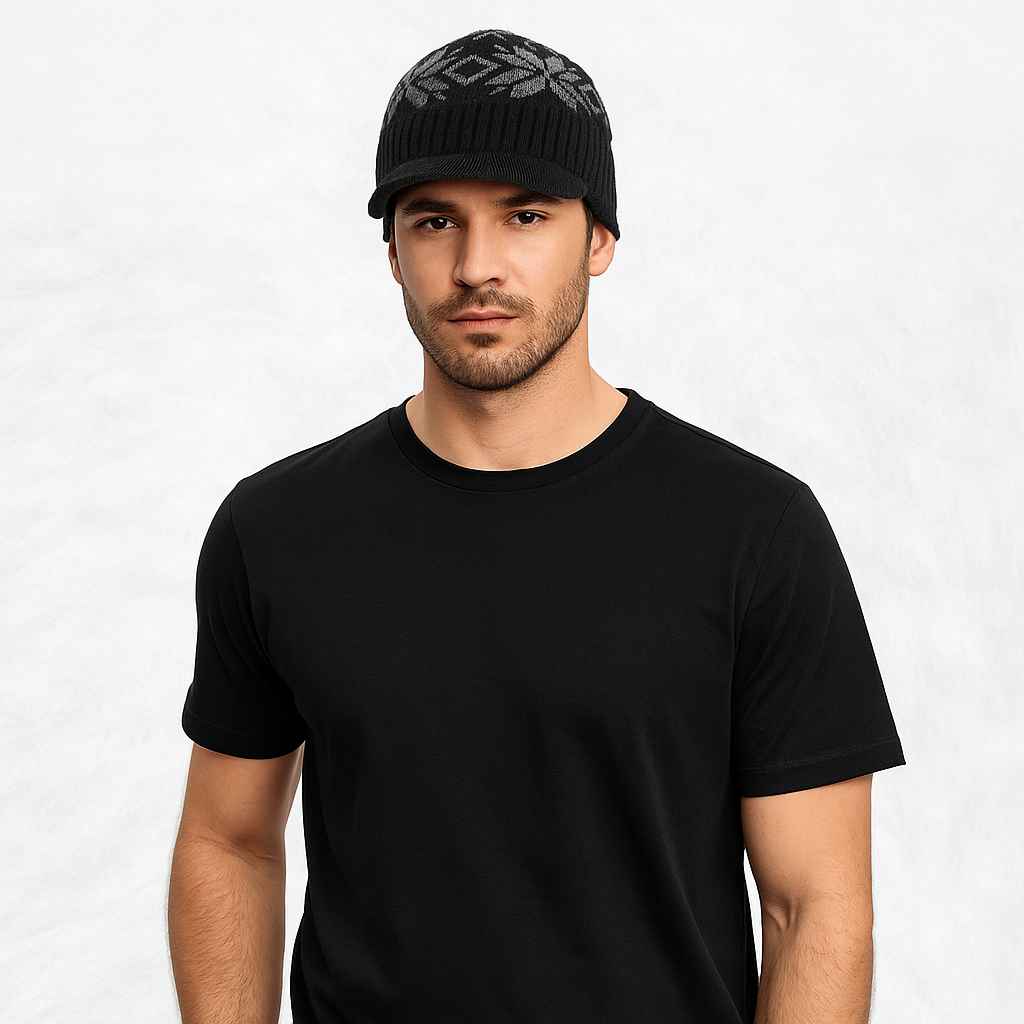 Un homme porte le Bonnet Casquette d'Hiver Noir