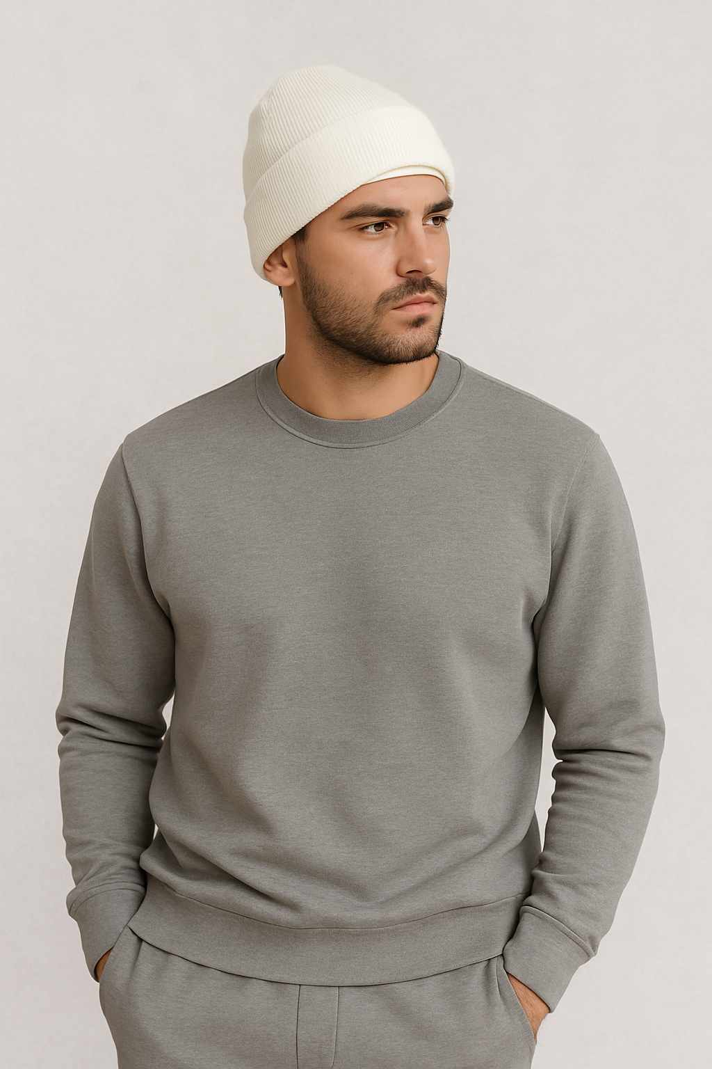 Un homme porte le Bonnet Doublé Satin Blanc