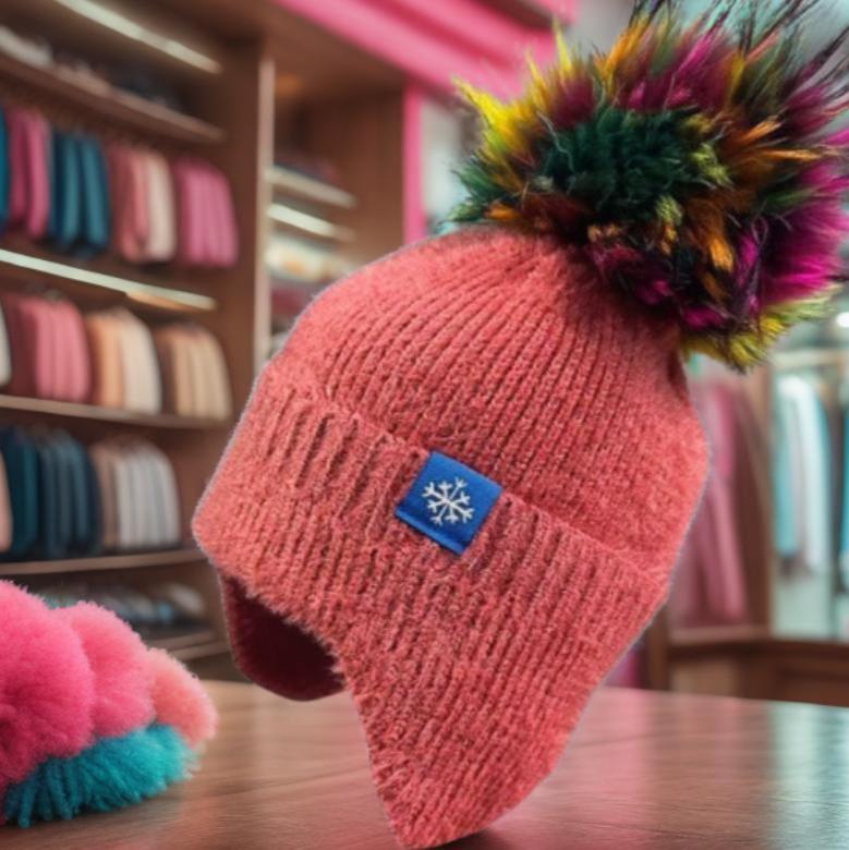 Bonnet à Pompon en Laine Rouge 