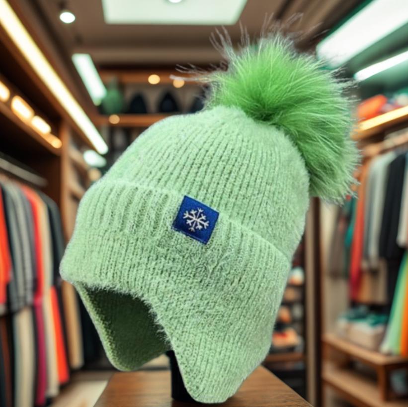 Bonnet à Pompon en Laine Verte 