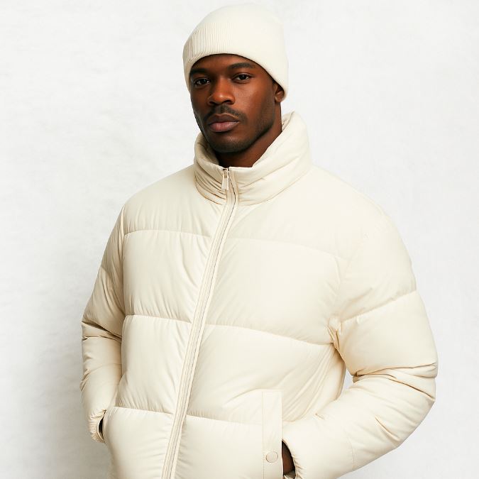 Un homme porte le Bonnet Doublé Satin Blanc