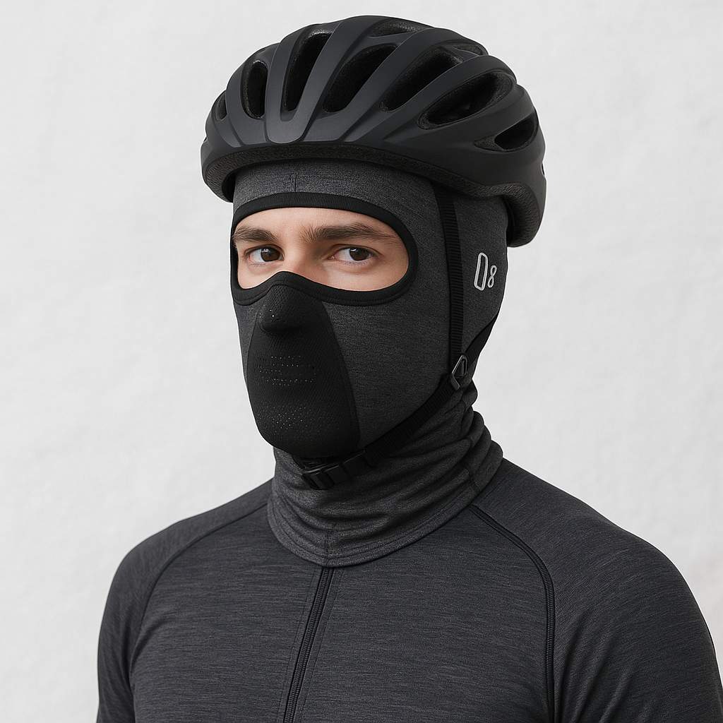 Un homme porte la Cagoule Courte de Moto Grise
