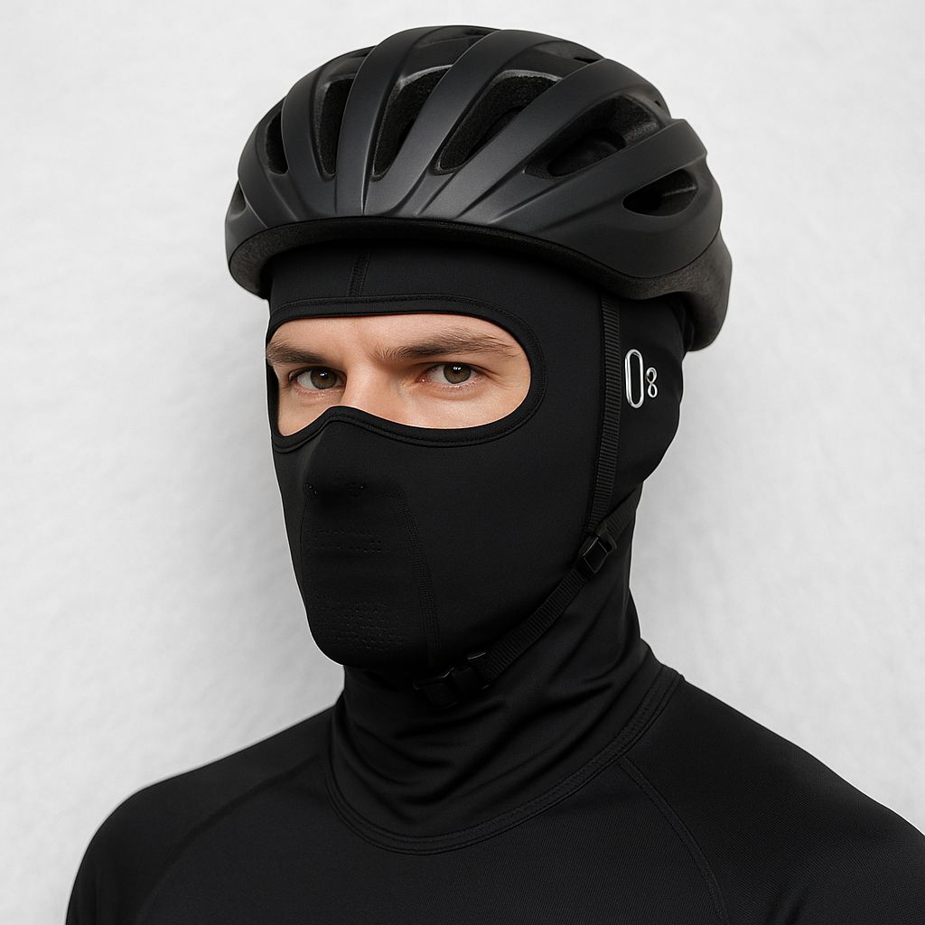 Un homme porte la Cagoule Courte de Moto Noire