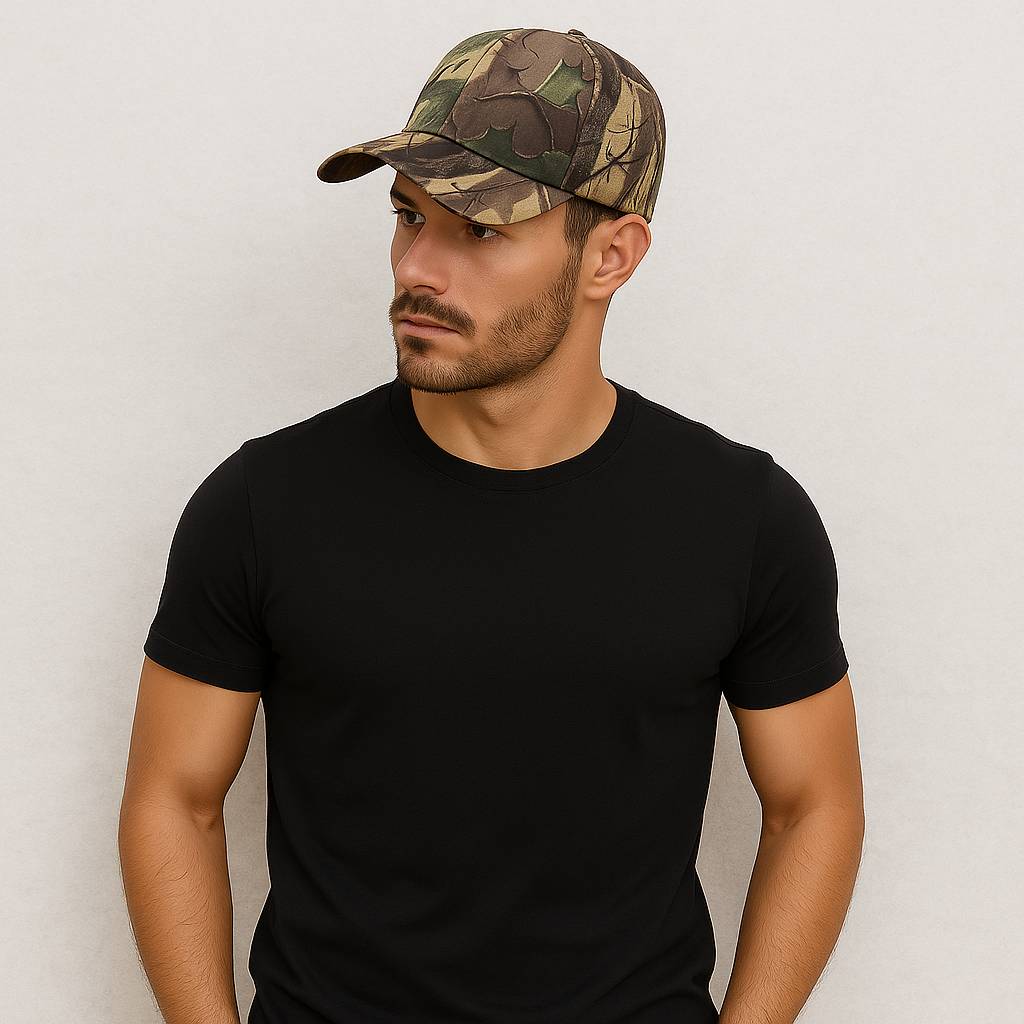 Un hmme porte la Casquette Camouflage d'Automne