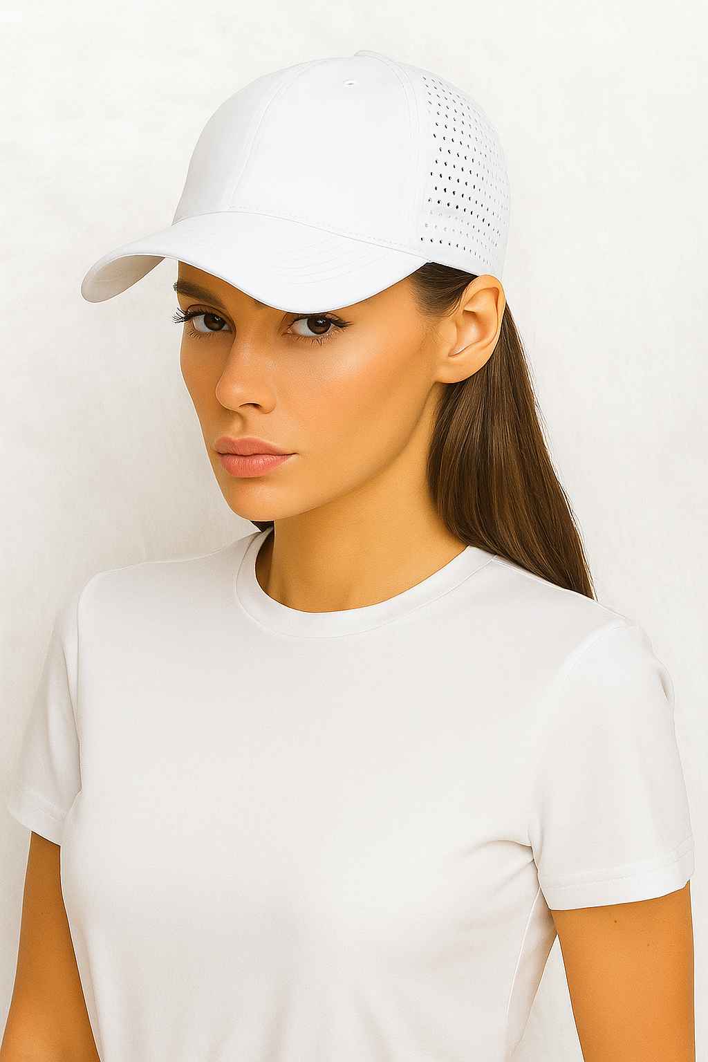 Une femme porte la Casquette Grande Taille Sport Blanche