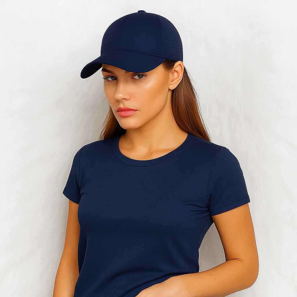 Une femme porte la Casquette Grande Taille Sport marine