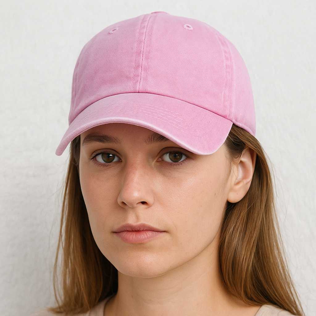 Une femme porte la Casquette Jean Rose Pâle