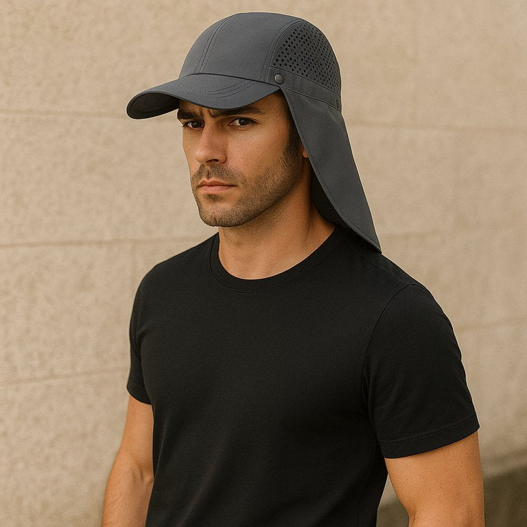 Un homme porte la Casquette Longue Visière Anti uv gris