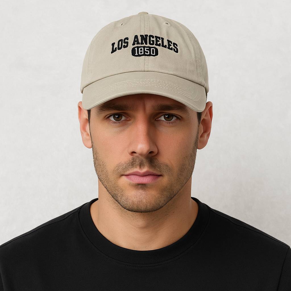 Un homme porte a Casquette Los Angeles Crème