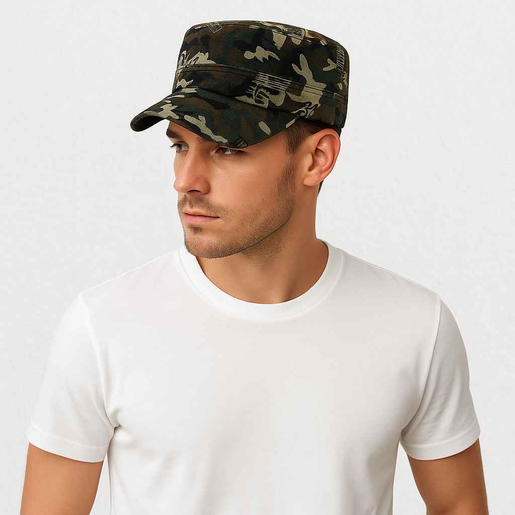 Un homme porte la Casquette Militaire Homme Camouflage foret