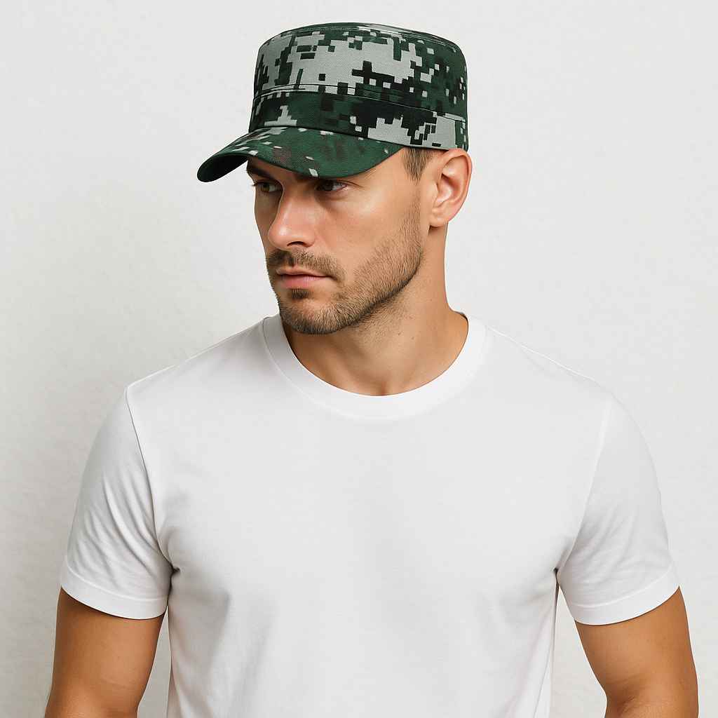 Un homme porte la Casquette Militaire Homme pixel