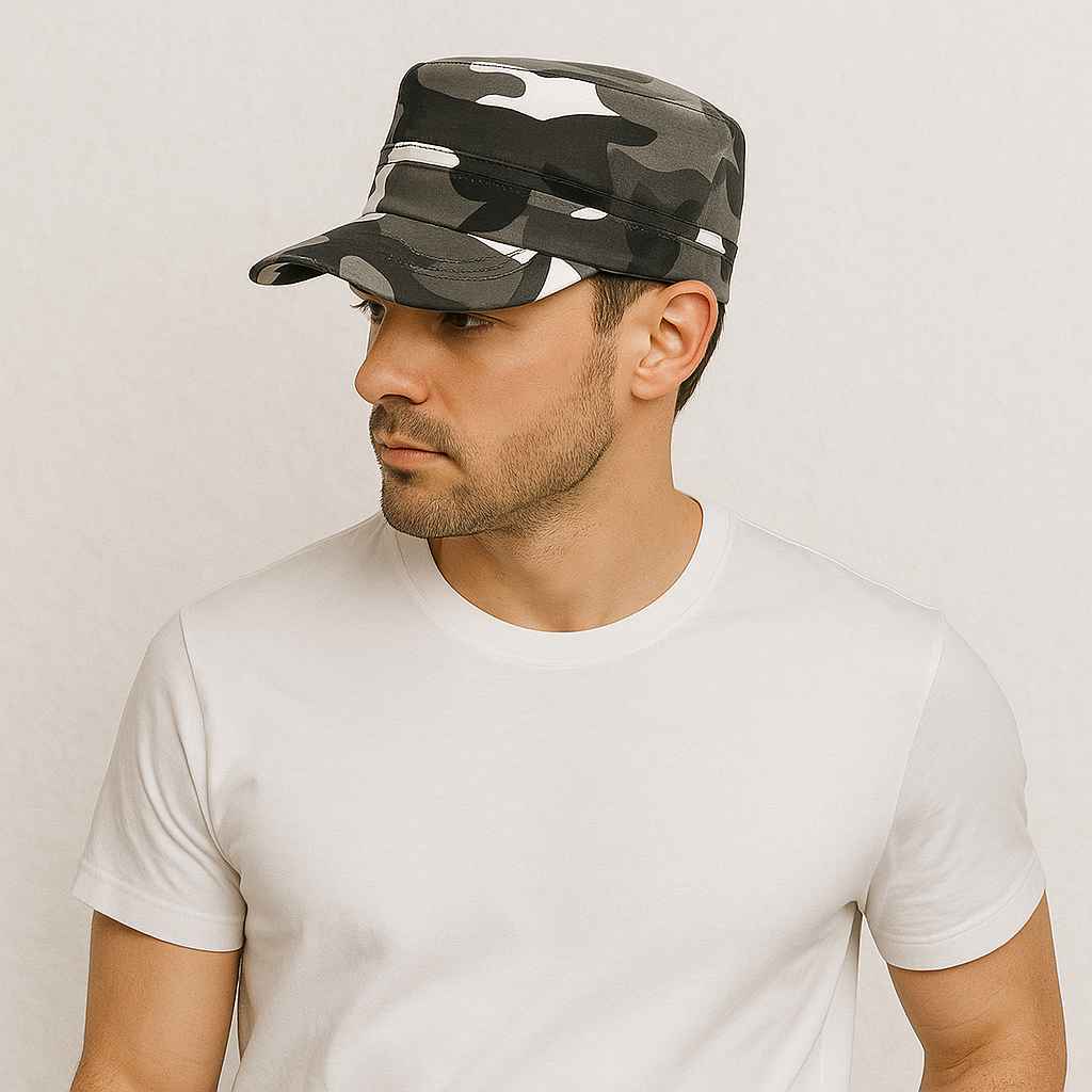 Un homme porte la Casquette Militaire Vintage Gris