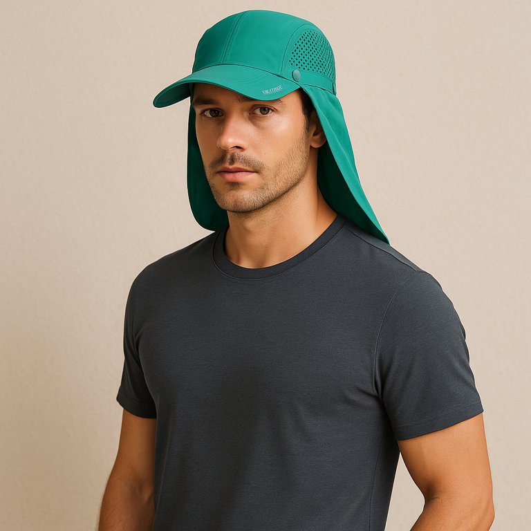 Un homme porte la Casquette Protège Nuque vert