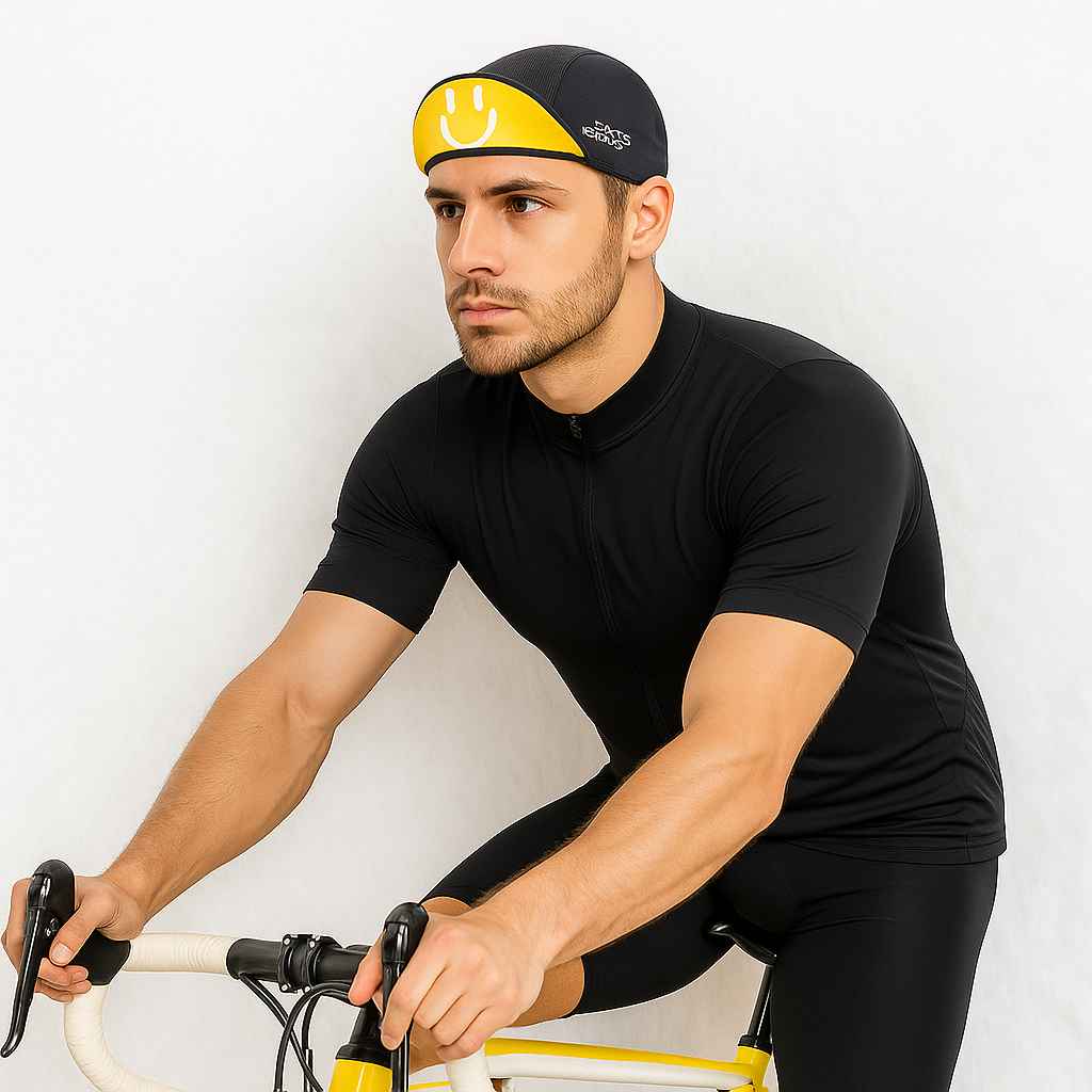 Un homme porte la Casquette VTT jaune