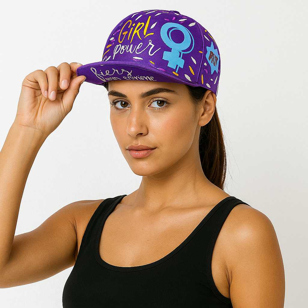 Une femme porte la Casquette Vélo Femme "Girl Power