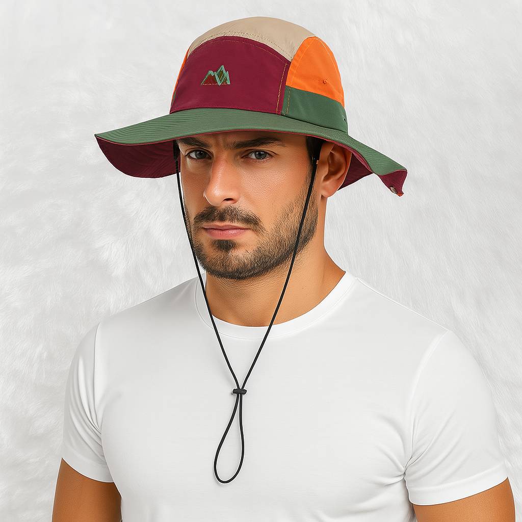 Un homme porte le Chapeau Bob Randonnée​ Outdoors rouge 
