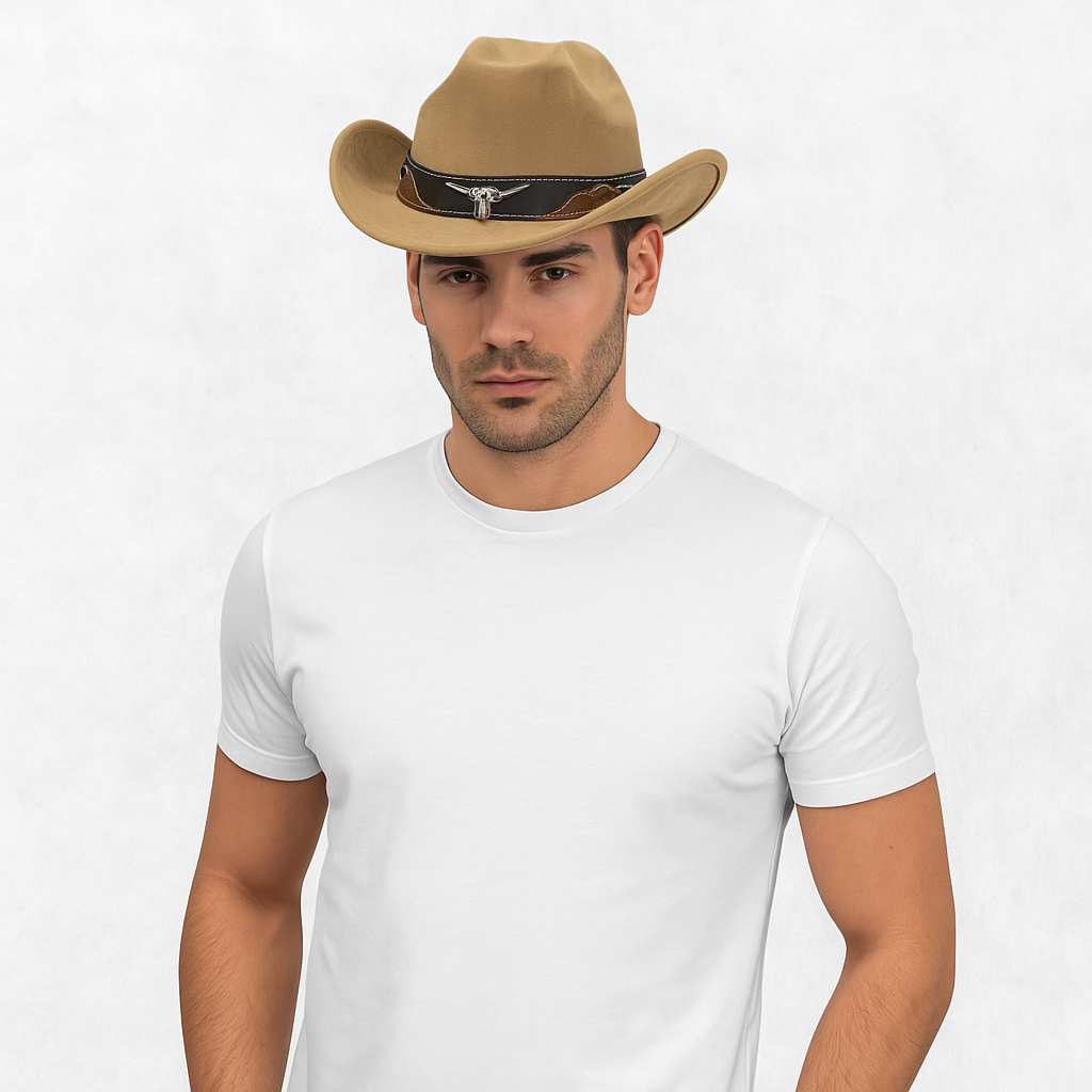 Un homme porte le Chapeau Cowboy Authentique beige