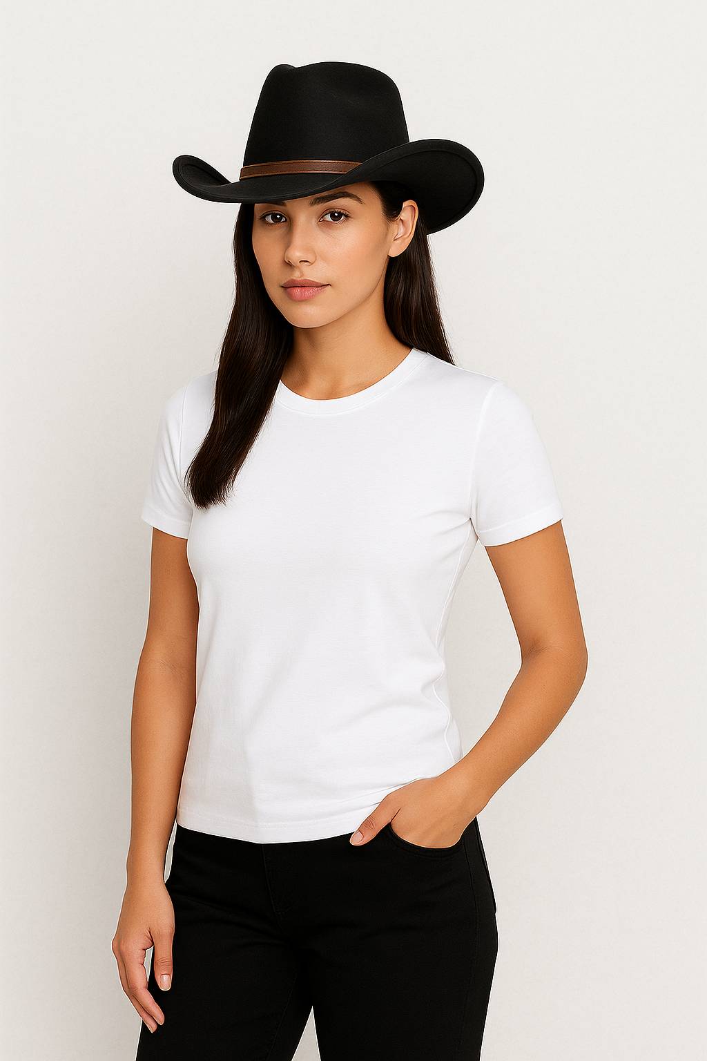Une femme porte le Chapeau Cowboy Femme noir