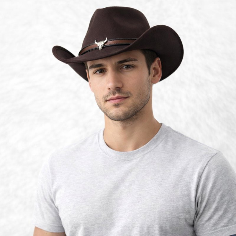 Un homme porte le Chapeau Cowboy Homme café
