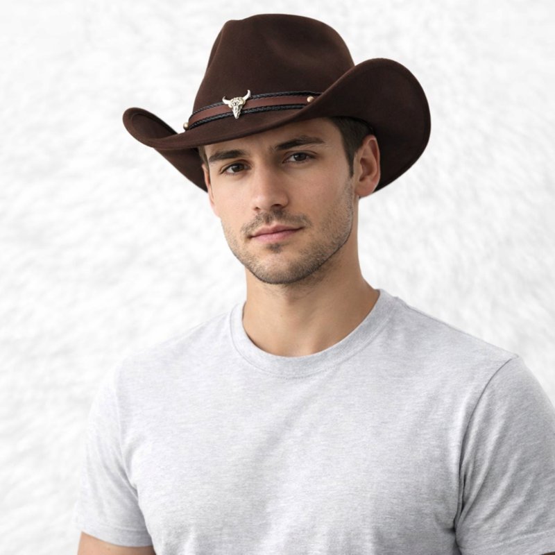 Un homme porte le Chapeau Cowboy Homme marron