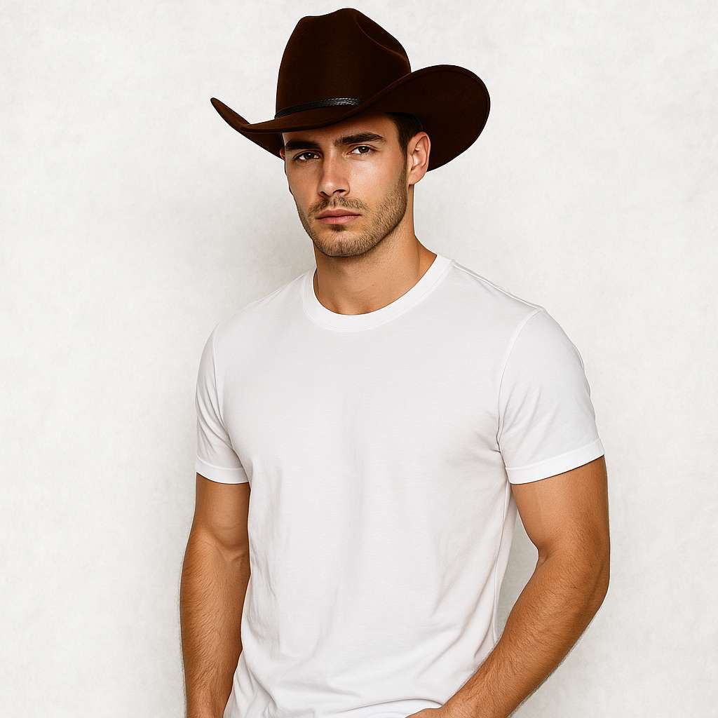 Un homme porte le Chapeau Cowboy Luxe marron