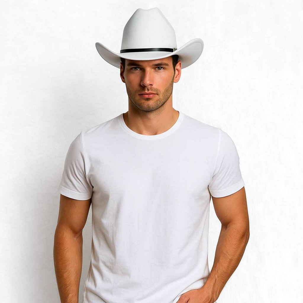 Un homme porte le Chapeau Cowboy de Luxe blanc