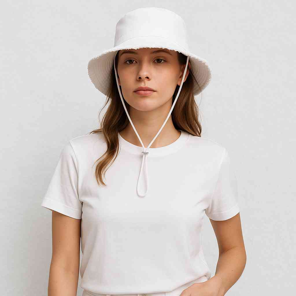Une femme porte le Chapeau Femme Été Blanc