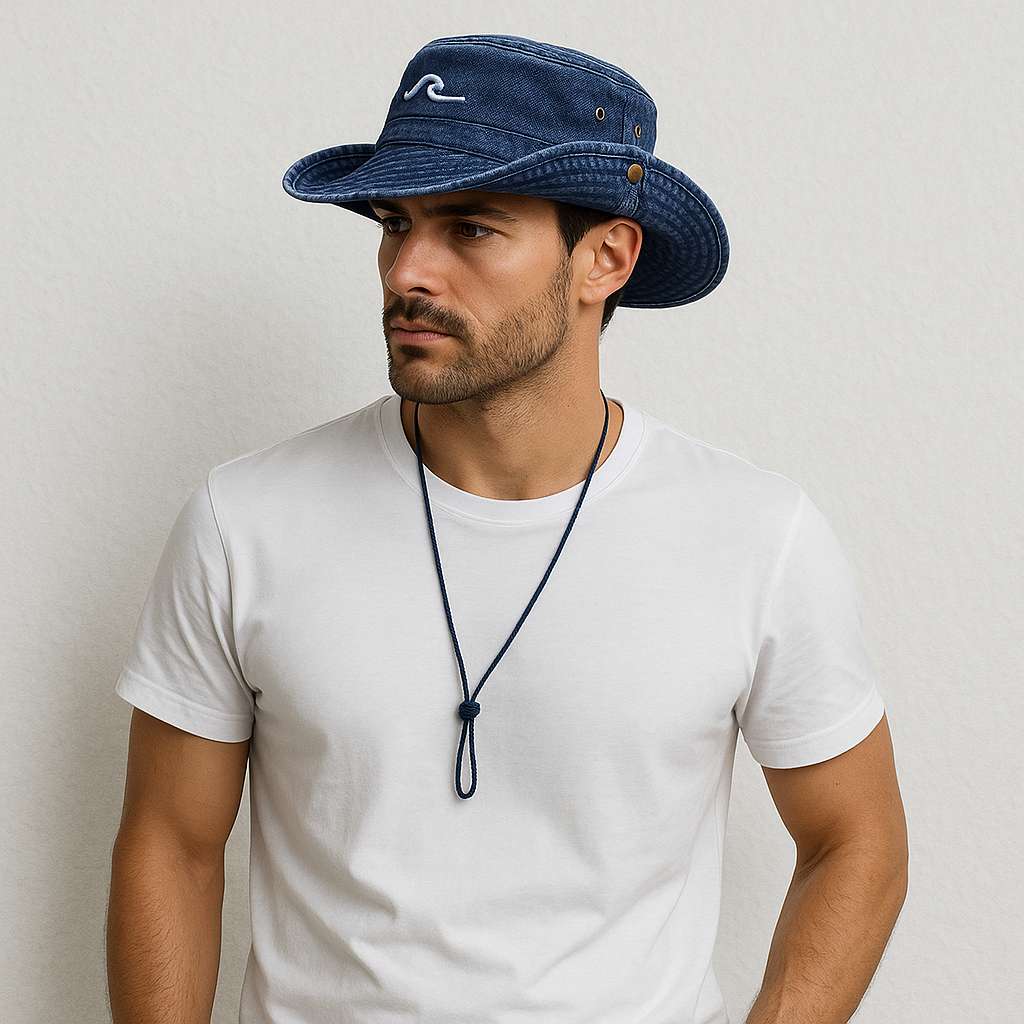 Un homme porte le Chapeau Homme Été Bleu