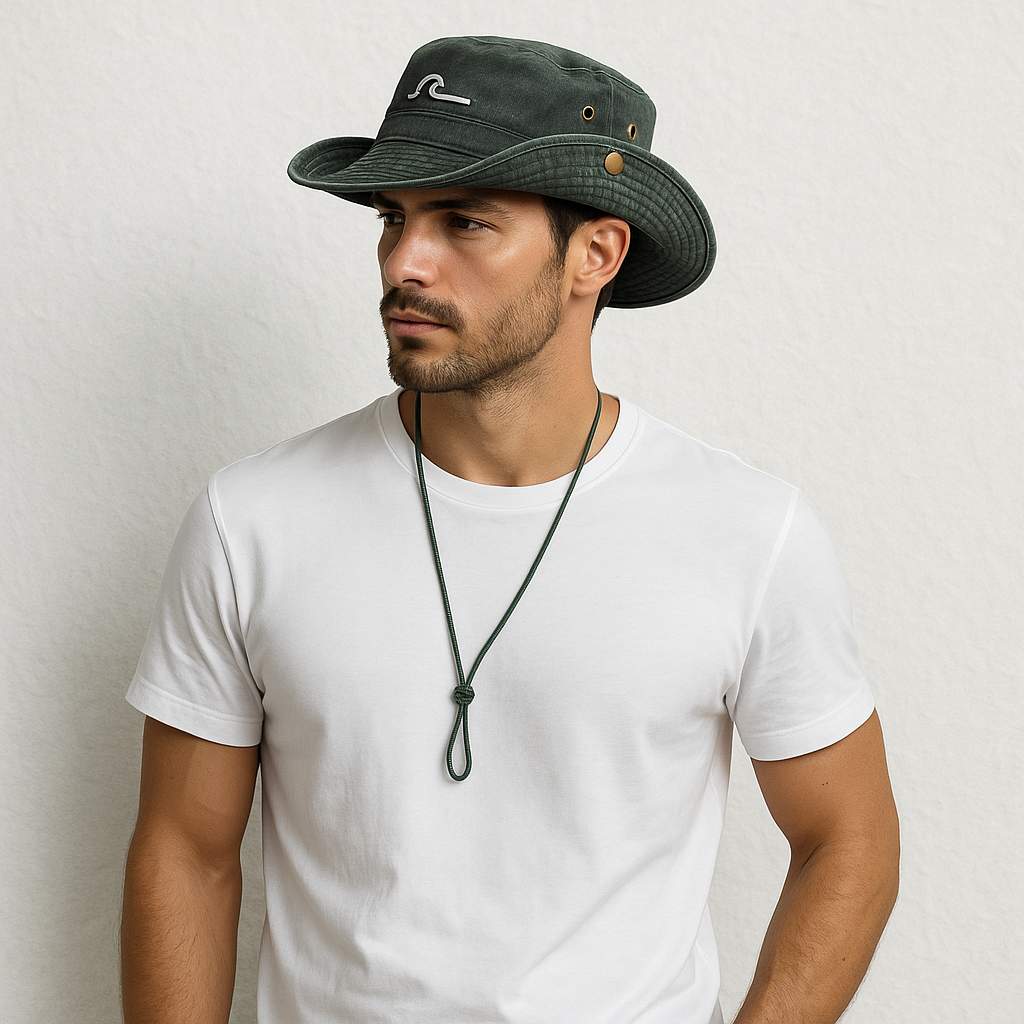 Un homme porte le Chapeau Homme Été Vert
