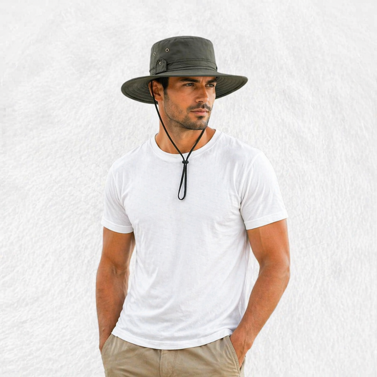 Un homme porte le Chapeau Safari Homme Vert