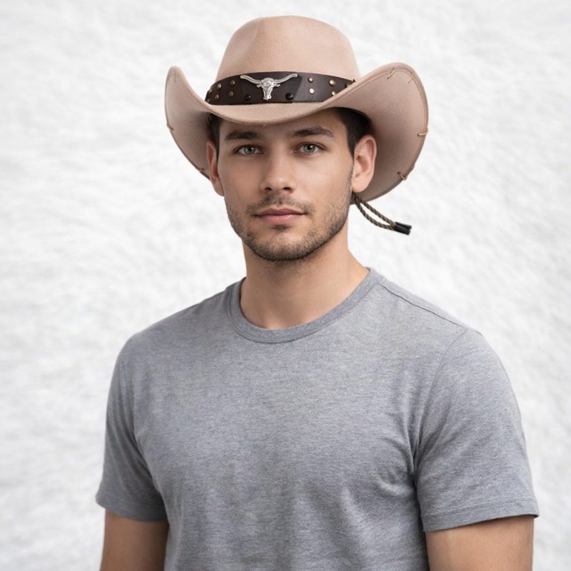 Un homme porte leChapeau Western beige