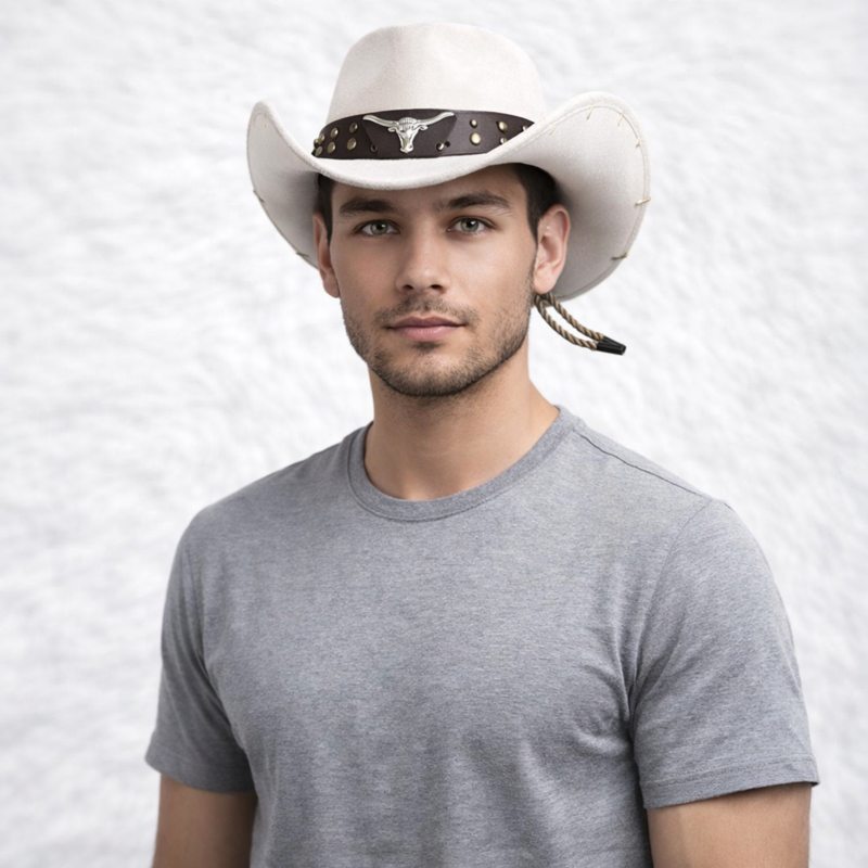 Un homme porte Chapeau Western blanc