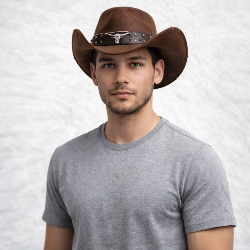Un homme porte le Chapeau Western café