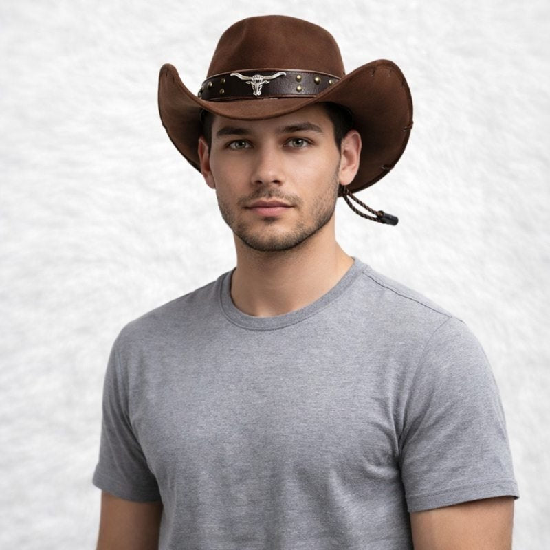 Un homme porte le Chapeau Western camel