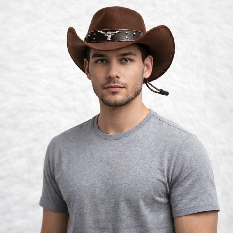Un homme porte le Chapeau Western marron