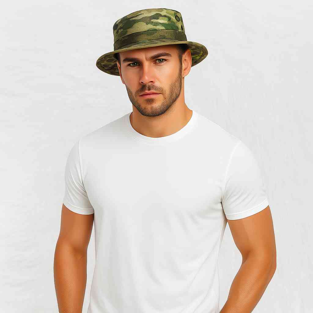Un homme porte le Chapeau de Brousse Militaire​