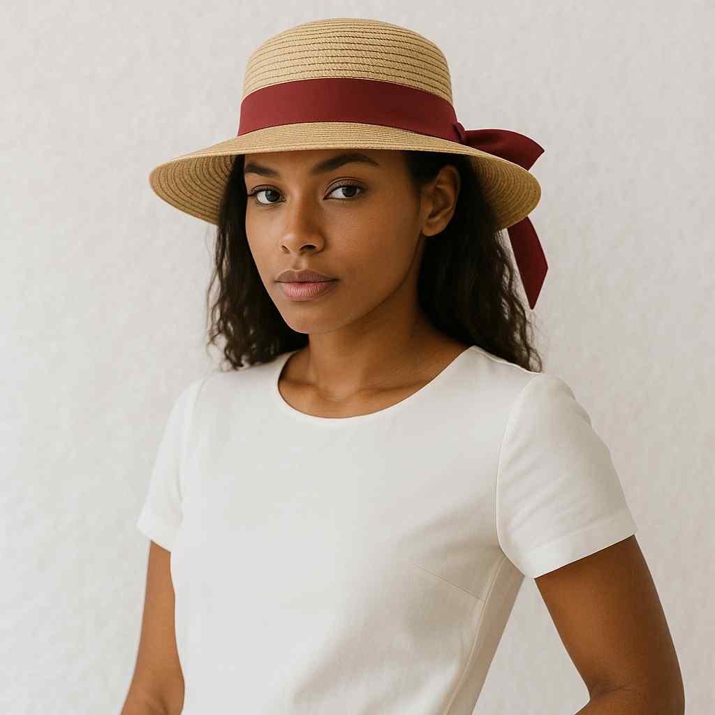 Une femme porte le Chapeau de Paille Femme Chic crème