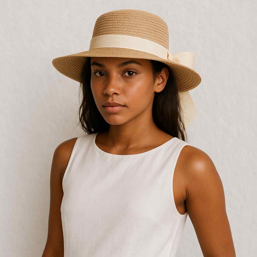 Ue femme porte le Chapeau de Paille Femme été beige