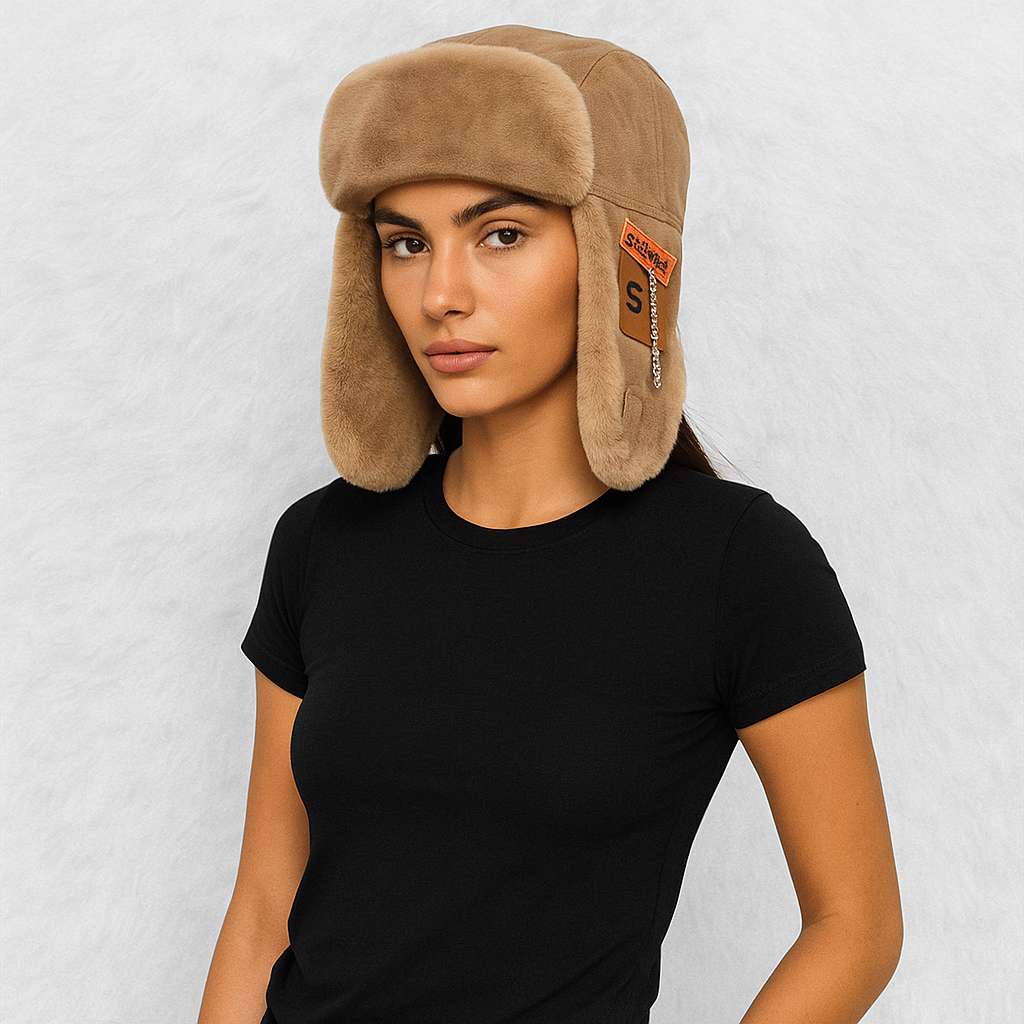 Une femmeporte le Chapka Aviateur Beige