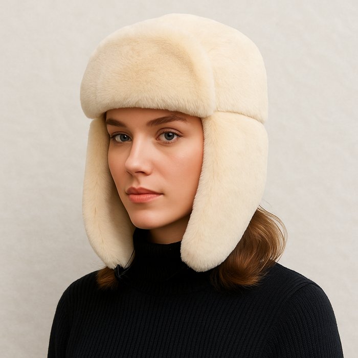 Une femme porte le Chapka Femme grand froid crème